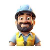 3D cartoon engineer on transparent background. png