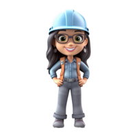 3D cartoon engineer on transparent background. png