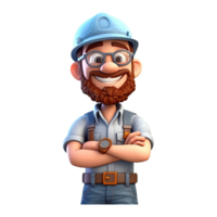 3D cartoon engineer on transparent background. png