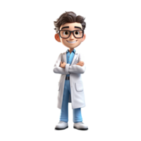 3D Happy cartoon doctor. Cartoon doctor on transparent background. png