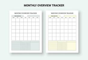 Monthly overview trackers, Undated Monthly Overview, Month on one page Template vector