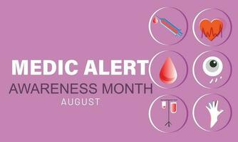 August is Medic Alert awareness month. background, banner, card, poster, template. Vector illustration.