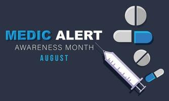 August is Medic Alert awareness month. background, banner, card, poster, template. Vector illustration.