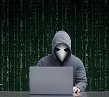 Hacker with hoodie. Concept of dark web, cybercrime, cyberattack. image photo