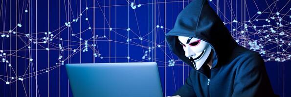 Hacker with hoodie. Concept of dark web, cybercrime, cyberattack. image photo