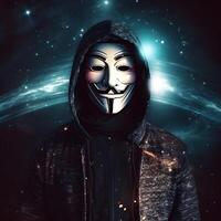 Portrait of anonymous hacker. Concept of hacking cybersecurity, cybercrime, cyberattack, etc. photo