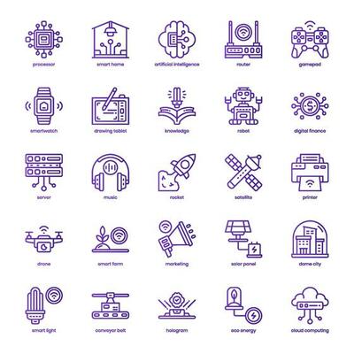 Modern Technology icon pack for your website design, logo, app, and user interface. Modern Technology icon basic line gradient design. Vector graphics illustration and editable stroke.