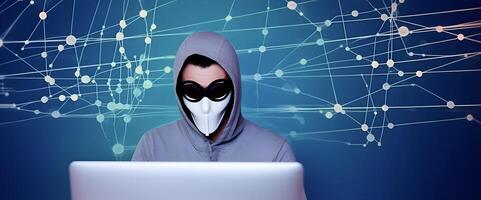 Hacker with hoodie. Concept of dark web, cybercrime, cyberattack. image photo