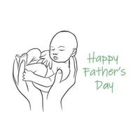 Fathers hands holding baby, minimalist card, happy fathers day on white background vector