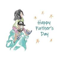 Sketch of father with daughter, holiday card, Happy fathers day on white background vector