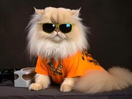 Adorable and cute persian cat with eyeglasses. photo