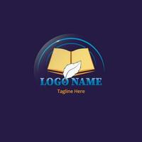 vector education or study logo design with book and feather.