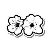 Doodle black line cherry blossom, sakura flower on white background. Vector illustration for decorate logo, wedding, greeting cards and any design.
