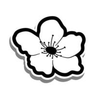 Doodle black line cherry blossom, sakura flower on white background. Vector illustration for decorate logo, wedding, greeting cards and any design.