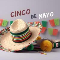 Mexican sombrero bamboo hat and other accessories. Cinco De Mayo fashion. photo