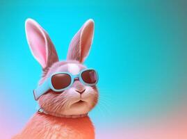 Head and shoulder portrait of adorable rabbit with eyeglasses, photo