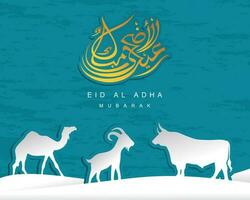 Arábica caligráfico texto de eid Alabama adha Mubarak para el musulmán celebracion. eid Alabama adha creativo diseño islámico celebracion para imprimir, tarjeta, póster, bandera etc. vector