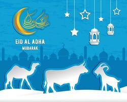 Arábica caligráfico texto de eid Alabama adha Mubarak para el musulmán celebracion. eid Alabama adha creativo diseño islámico celebracion para imprimir, tarjeta, póster, bandera etc. vector