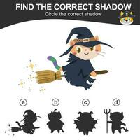 Find the correct shadow. Match the image with the shadow. Worksheet for kid. Educational printable worksheet. Vector illustration.