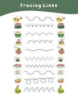 Tracing Lines worksheet game. Educational worksheet. Tracing activity. Vector file