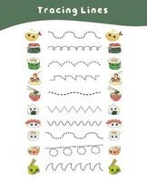 Tracing Lines worksheet game. Educational worksheet. Tracing activity. Vector file