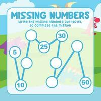 Missing numbers. Write the answer correctly. Educational printable math worksheet. Count and write activity. Counting practice. Vector file.