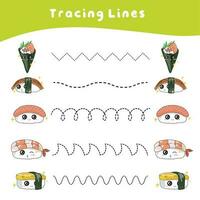 Tracing Lines worksheet game. Educational worksheet. Tracing activity. Vector file