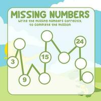 Missing numbers. Write the answer correctly. Educational printable math worksheet. Count and write activity. Counting practice. Vector file.