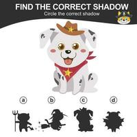 Find the correct shadow. Match the image with the shadow. Worksheet for kid. Educational printable worksheet. Vector illustration.