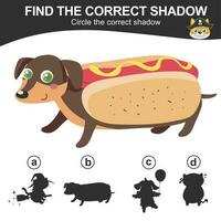 Find the correct shadow. Match the image with the shadow. Worksheet for kid. Educational printable worksheet. Vector illustration.