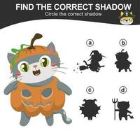 Find the correct shadow. Match the image with the shadow. Worksheet for kid. Educational printable worksheet. Vector illustration.