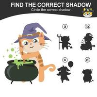 Find the correct shadow. Match the image with the shadow. Worksheet for kid. Educational printable worksheet. Vector illustration.