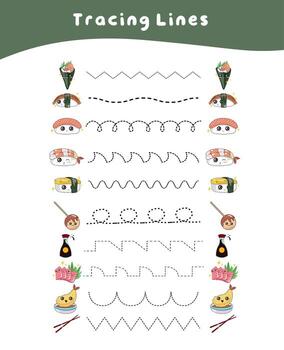 Tracing Lines worksheet game. Educational worksheet. Tracing activity. Vector file