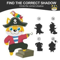 Find the correct shadow. Match the image with the shadow. Worksheet for kid. Educational printable worksheet. Vector illustration.