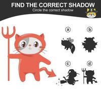 Find the correct shadow. Match the image with the shadow. Worksheet for kid. Educational printable worksheet. Vector illustration.