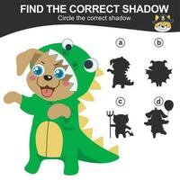 Find the correct shadow. Match the image with the shadow. Worksheet for kid. Educational printable worksheet. Vector illustration.