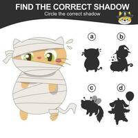 Find the correct shadow. Match the image with the shadow. Worksheet for kid. Educational printable worksheet. Vector illustration.