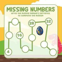 Missing numbers. Write the answer correctly. Educational printable math worksheet. Count and write activity. Counting practice. Vector file.