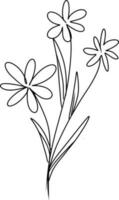 Black silhouettes of hand drawn flowers and plants isolated on white background. Monochrome vector illustrations in sketch style