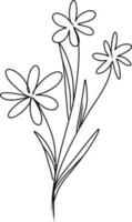 Black silhouettes of hand drawn flowers and plants isolated on white background. Monochrome vector illustrations in sketch style