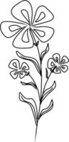 Black silhouettes of hand drawn flowers and plants isolated on white background. Monochrome vector illustrations in sketch style