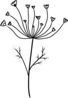 Black silhouettes of hand drawn flowers and plants isolated on white background. Monochrome vector illustrations in sketch style