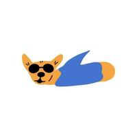 Dog on vacation. Cute animal rest by floating on an inflatable mattress. vector