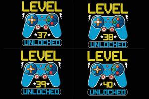 level unlocked gaming  t shirt, gaming quotes t shirt, Gamer t-shirt Design vector