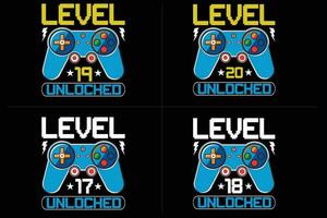 level  unlocked gaming  t shirt, gaming quotes t shirt,Gamer t-shirt Design vector