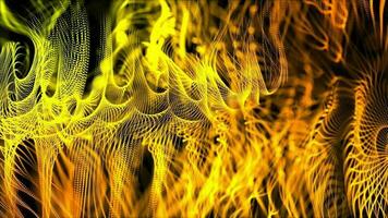 3D abstract digital technology animated yellow-orange light particles on black background. video