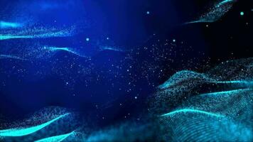 3D abstract digital technology animated blue light particles on blue gradient background. video