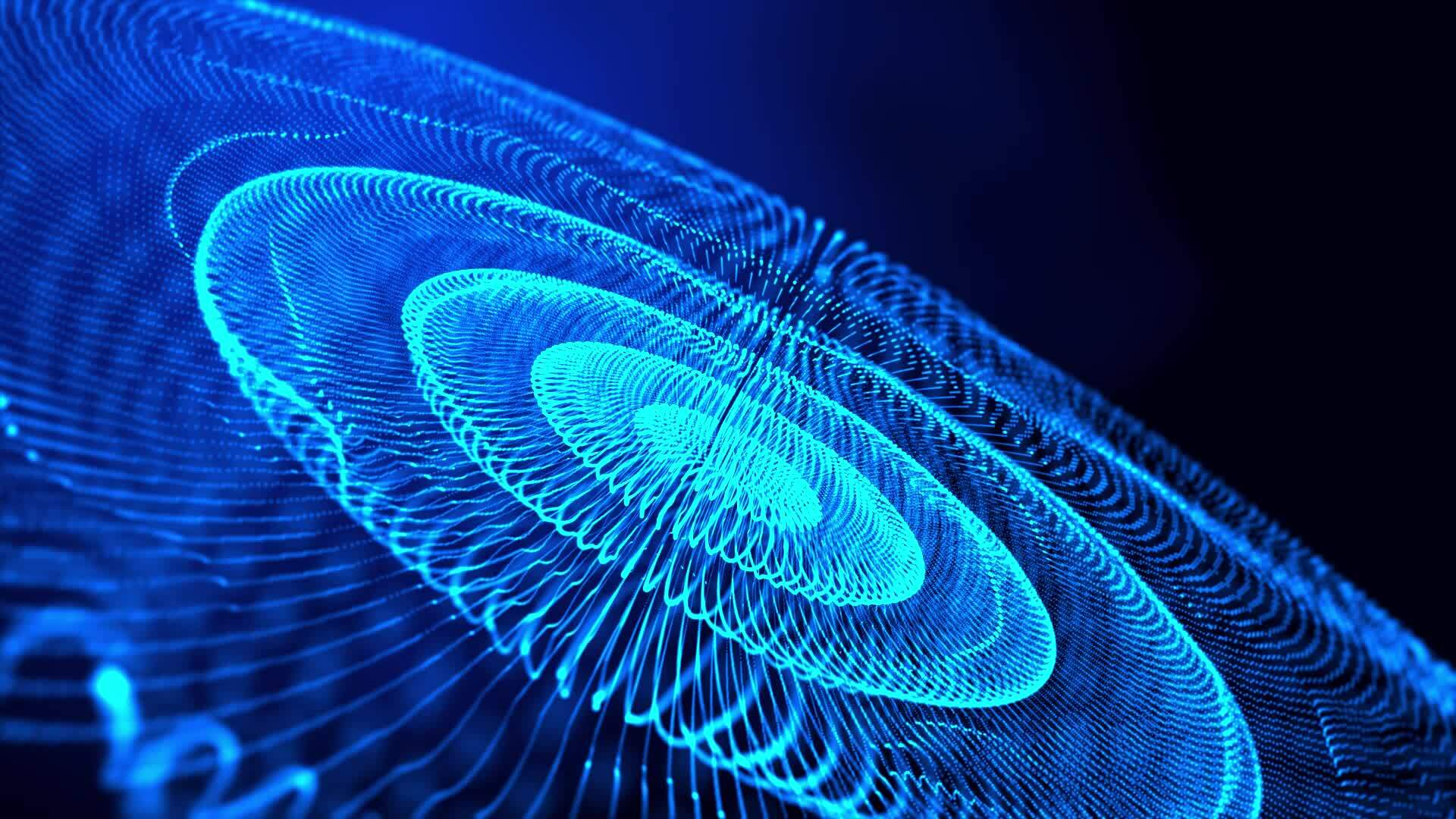 3D abstract digital technology animated blue light particles on blue ...
