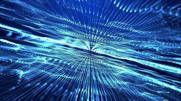 3D abstract digital technology animated blue light particles on blue background. video