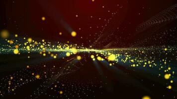 3D abstract digital technology animated orange-red light particles on red background. video